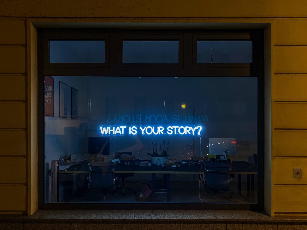 Career Story - Window with "What's Your Story" in lights